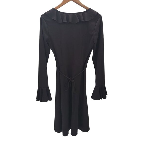 Express Womens Long Bell Sleeve Surplice Ruffle Dress Sz 5/6 Brown Midi V-Neck - Picture 4 of 14